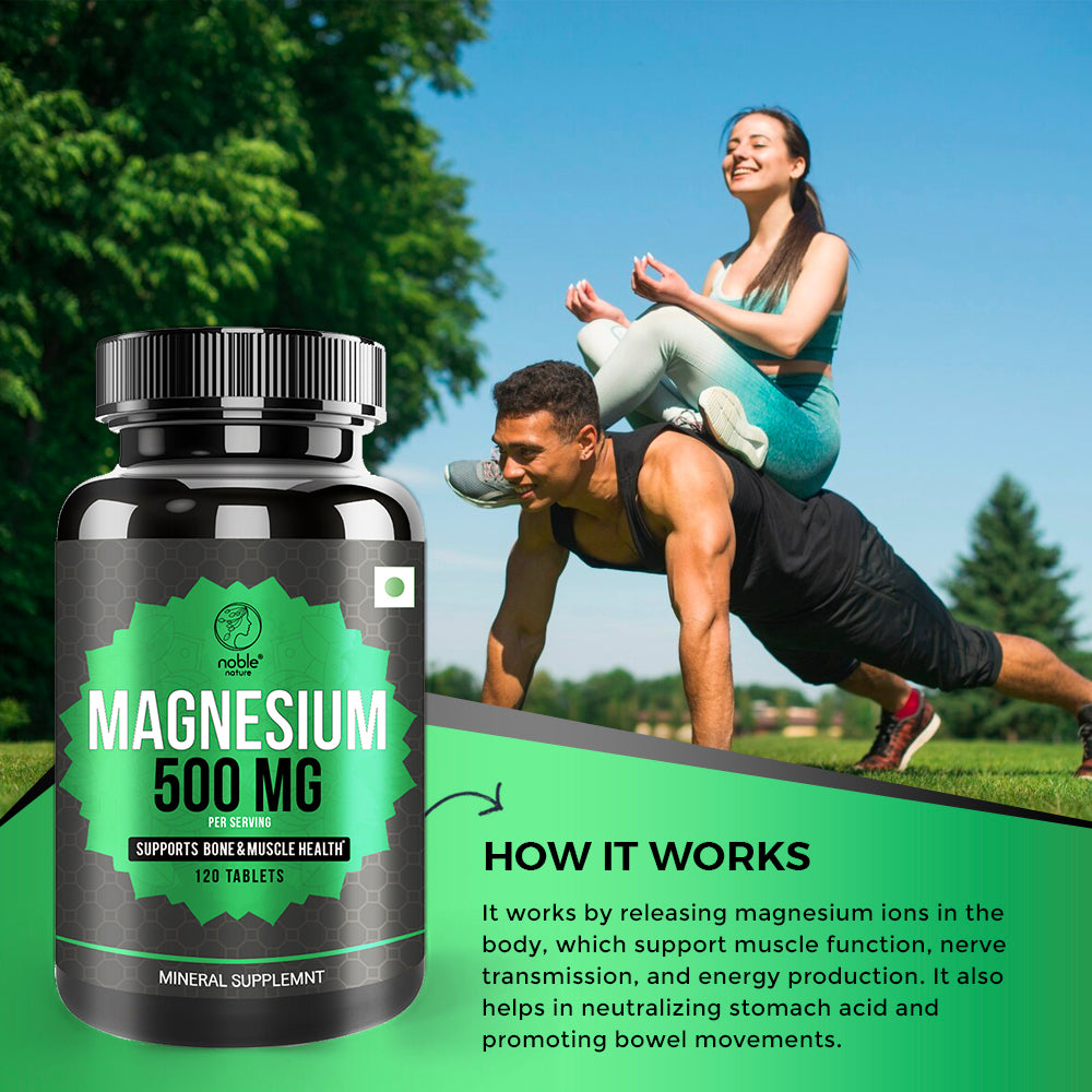 Noble Nature Magnesium 500mg - Magnesium Oxide Supplement for Bone and Muscle Health - 120 Tablets