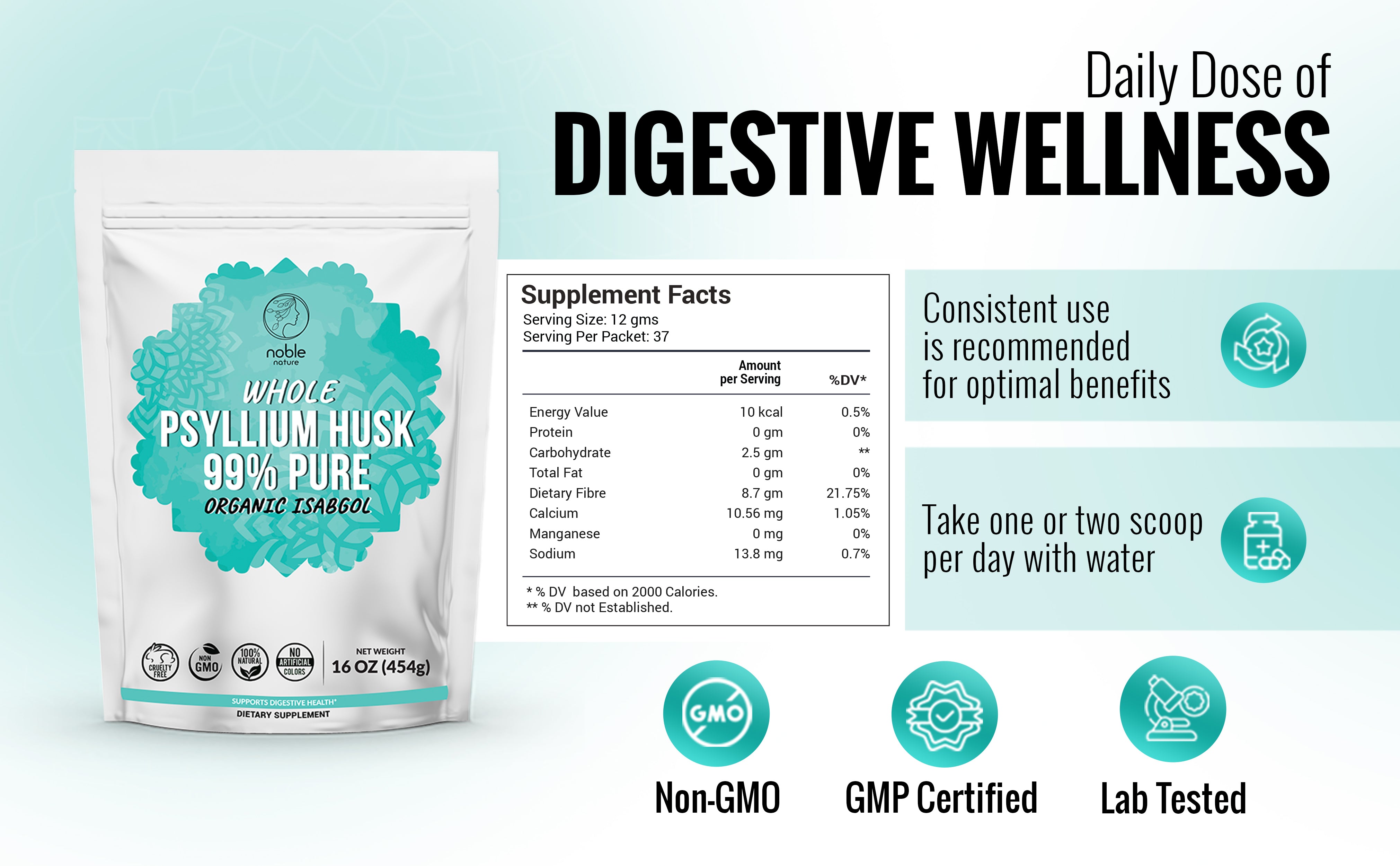 Natural Psyllium Husk Powder (16oz/454g)