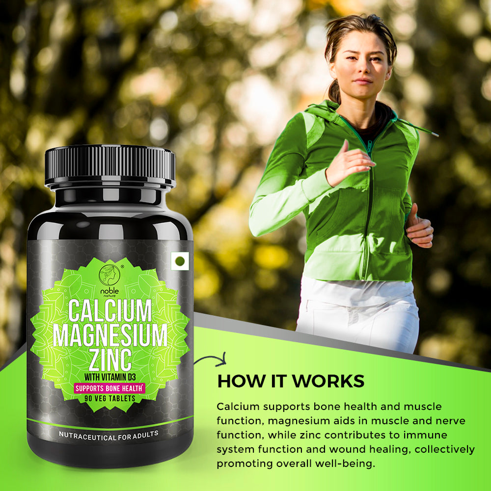 نوبل نيتشر كالسيوم ماغنيسيوم زنك مع فيتامين د3 - ​​مكمل غذائي معدني أساسي، 90 قرصًا - يعزز صحة العظام ويدعم المناعة