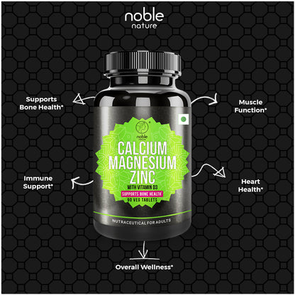 نوبل نيتشر كالسيوم ماغنيسيوم زنك مع فيتامين د3 - ​​مكمل غذائي معدني أساسي، 90 قرصًا - يعزز صحة العظام ويدعم المناعة