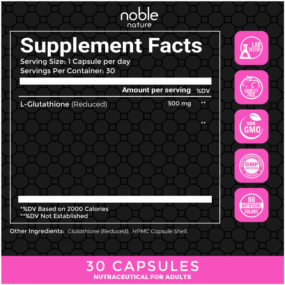 كبسولات نوبل نيتشر جلوتاثيون ٥٠٠ ملغ قوة إضافية، شكل مخفّض - ٣٠ كبسولة نباتية