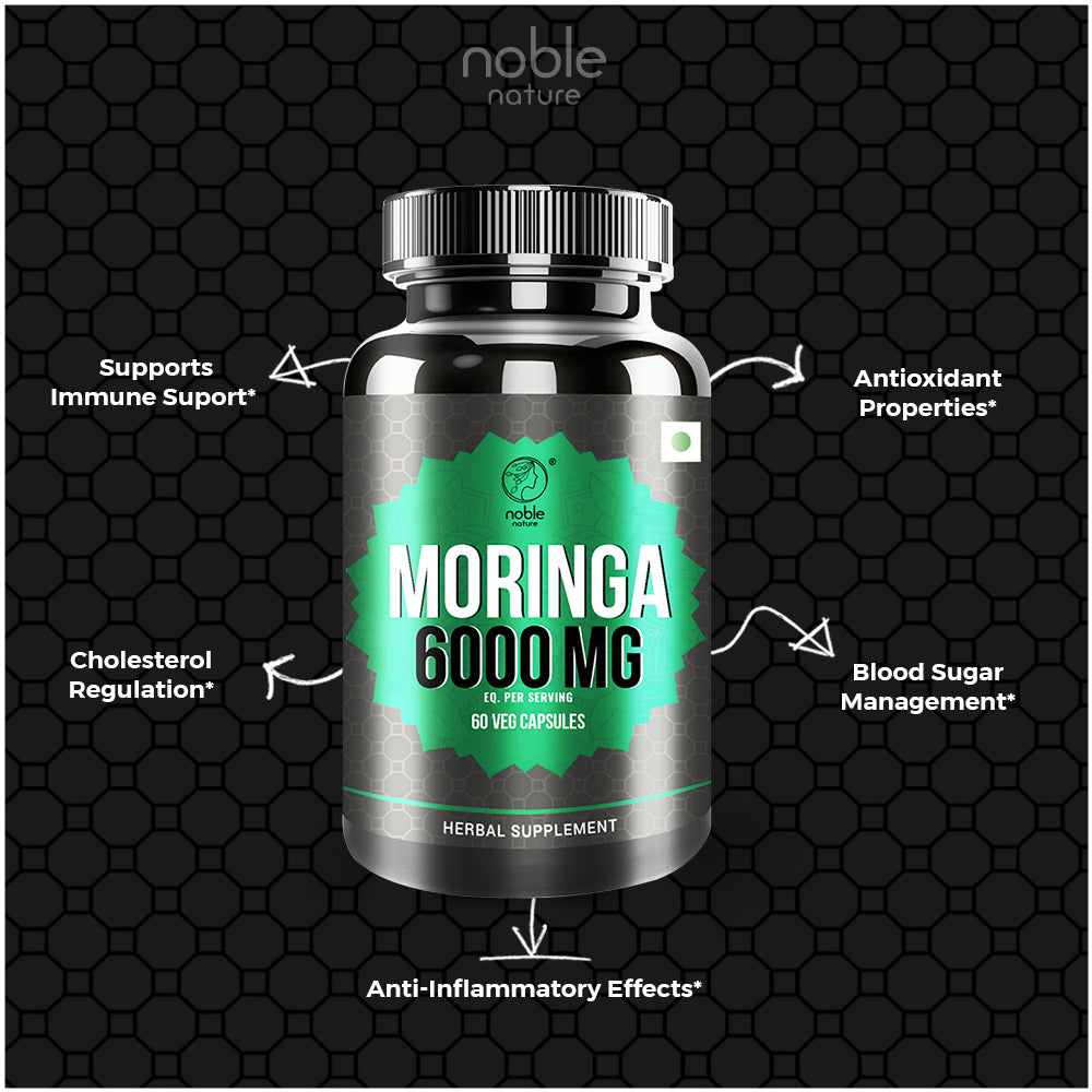 كبسولات المورينجا من نوبل نيتشر، لتعزيز الطاقة الطبيعية، ودعم المناعة، ومضادات الأكسدة القوية - 60 كبسولة نباتية - 6000 ملغ لكل حصة