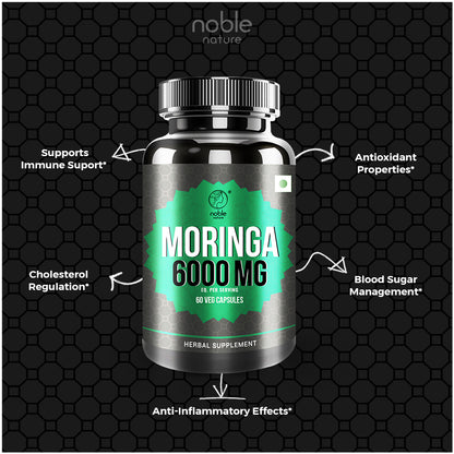 كبسولات المورينجا من نوبل نيتشر، لتعزيز الطاقة الطبيعية، ودعم المناعة، ومضادات الأكسدة القوية - 60 كبسولة نباتية - 6000 ملغ لكل حصة