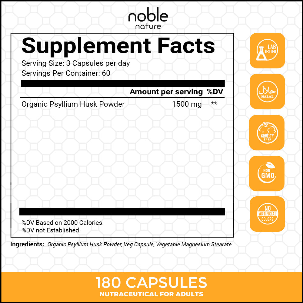 Psyllium Husk Powder Supplement, 180 Capsules