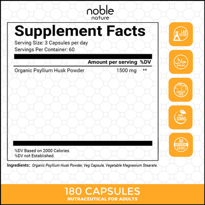 Psyllium Husk Powder Supplement, 180 Capsules