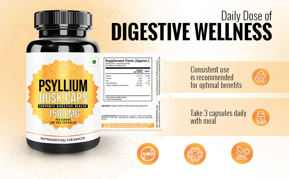 Psyllium Husk Powder Supplement, 180 Capsules